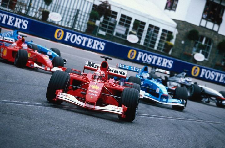 Schumacher inherited the lead at the second start, with Fisichella unintentionally helping him run away