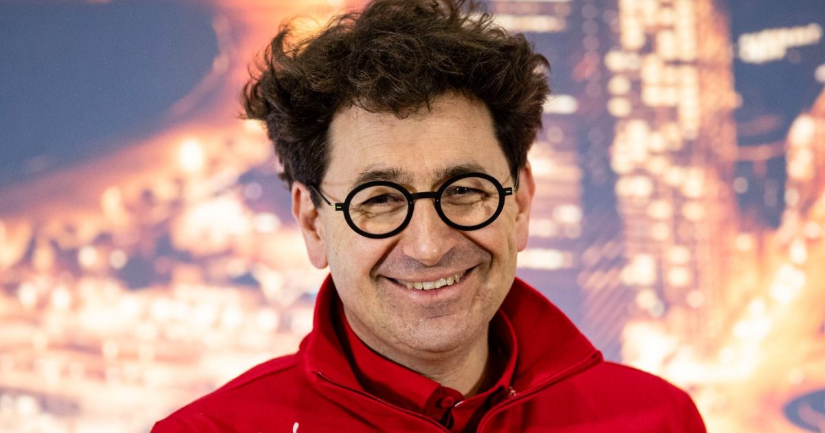 Mattia Binotto smiles during a press conference in winter testing. Barcelona, February 2022.