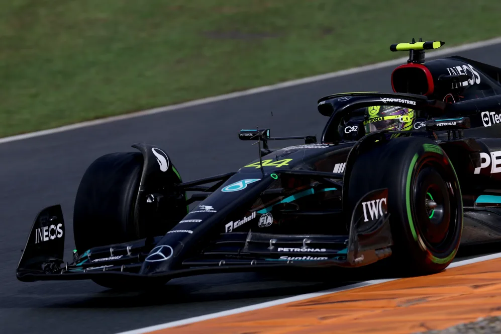 ZANDVOORT, NETHERLANDS - AUGUST 26: Lewis Hamilton of Great Britain driving the (44) Mercedes AMG