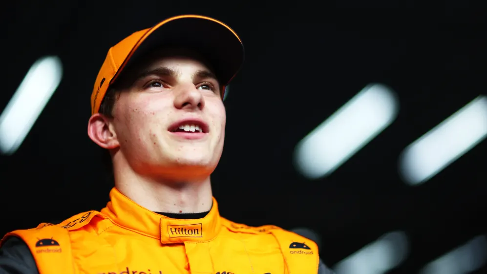 SPA, BELGIUM - JULY 29: Second placed Oscar Piastri of Australia and McLaren talks to the media in