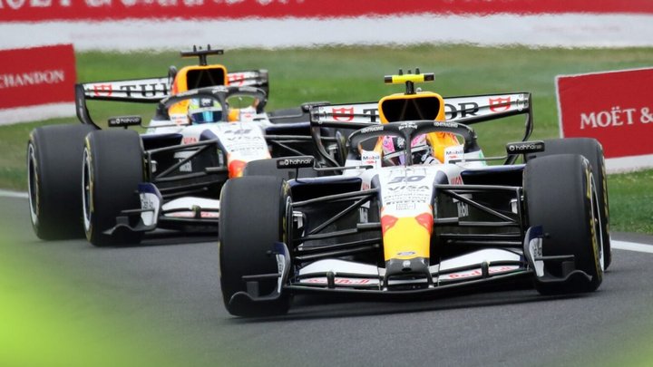 Liam Lawson ahead of Racing Bulls teammate Arvid Lindblad at the 2026 Belgian Grand Prix