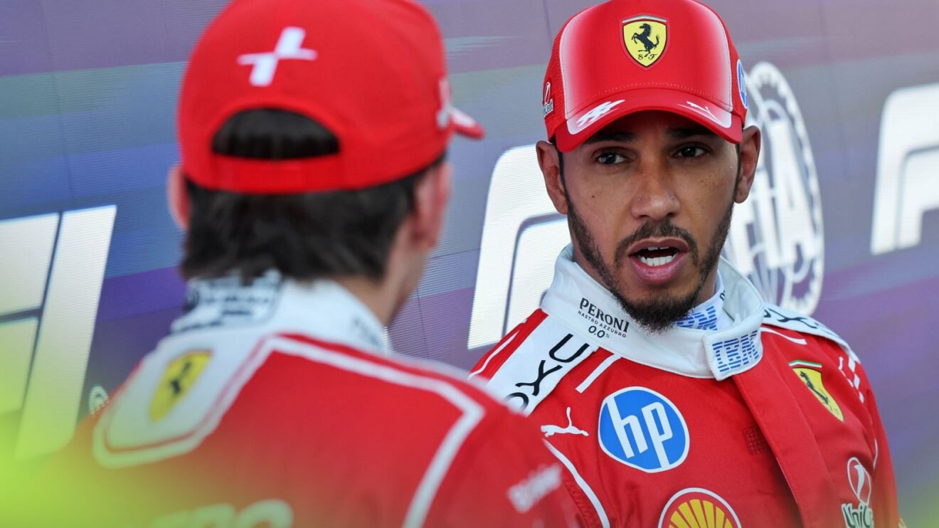 Ferrari teammates Lewis Hamilton and Charles Leclerc speaking at the 2026 Austrian Grand Prix
